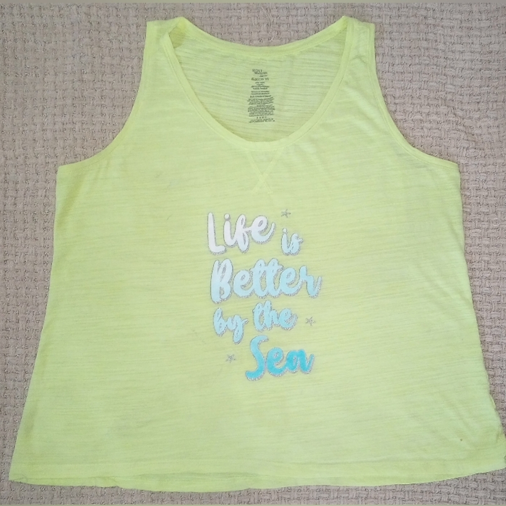 Secret Treasures Yellow Graphic Tank Top "Life Is Better By The Sea",SizeXL